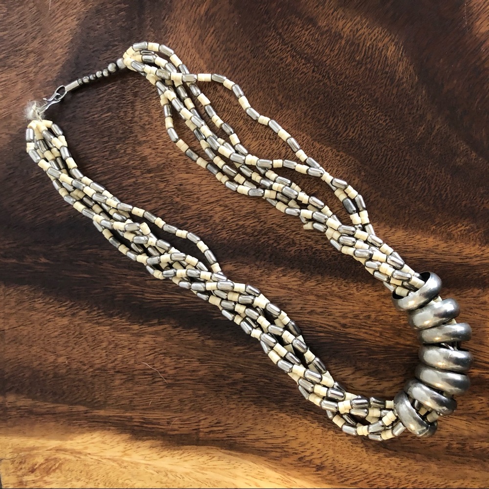 Silver and Ivory Bead Statement Necklace